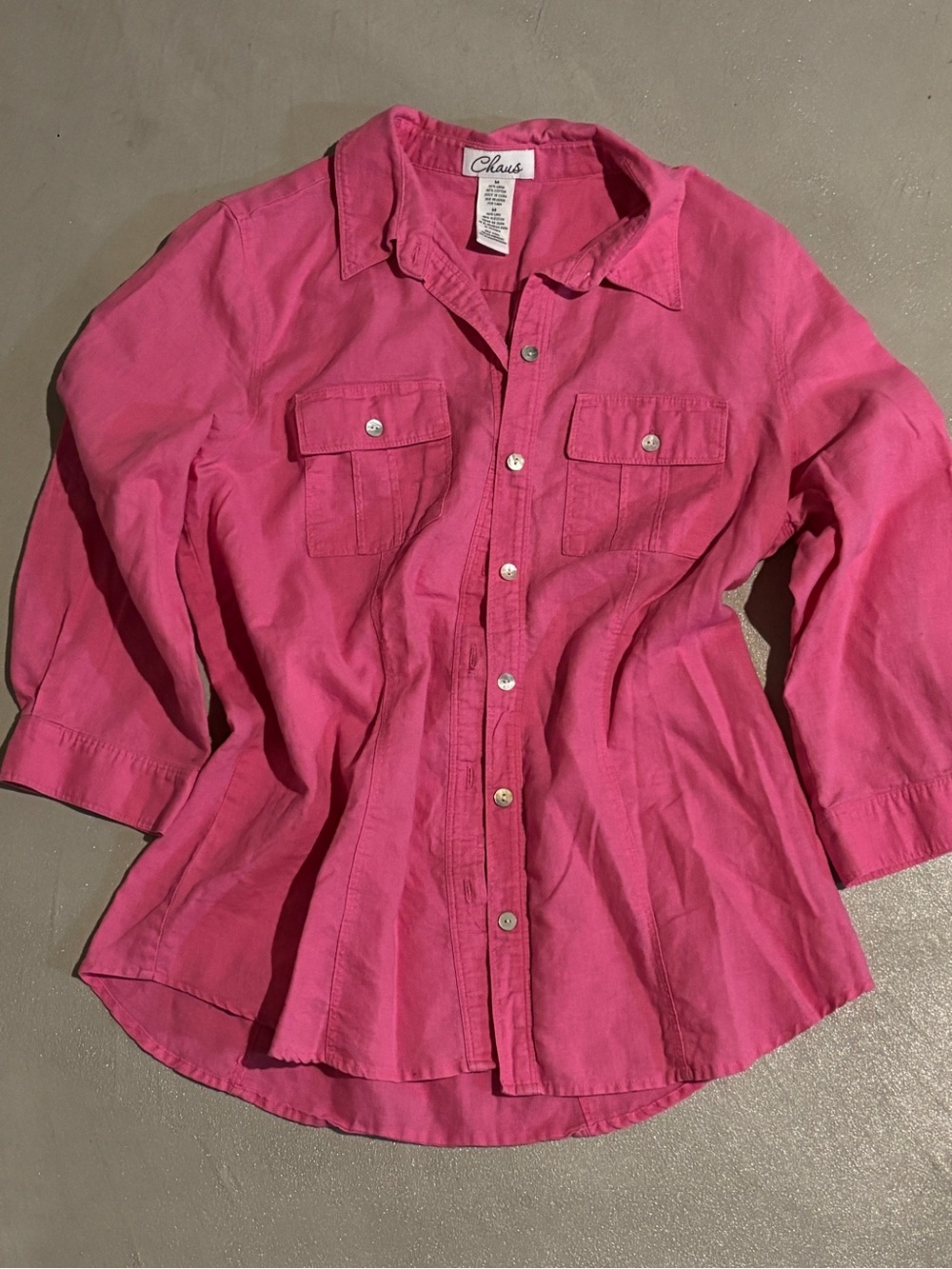 Chaus Hibiscus Pink Linen Cotton Button Down Shirt - Medium